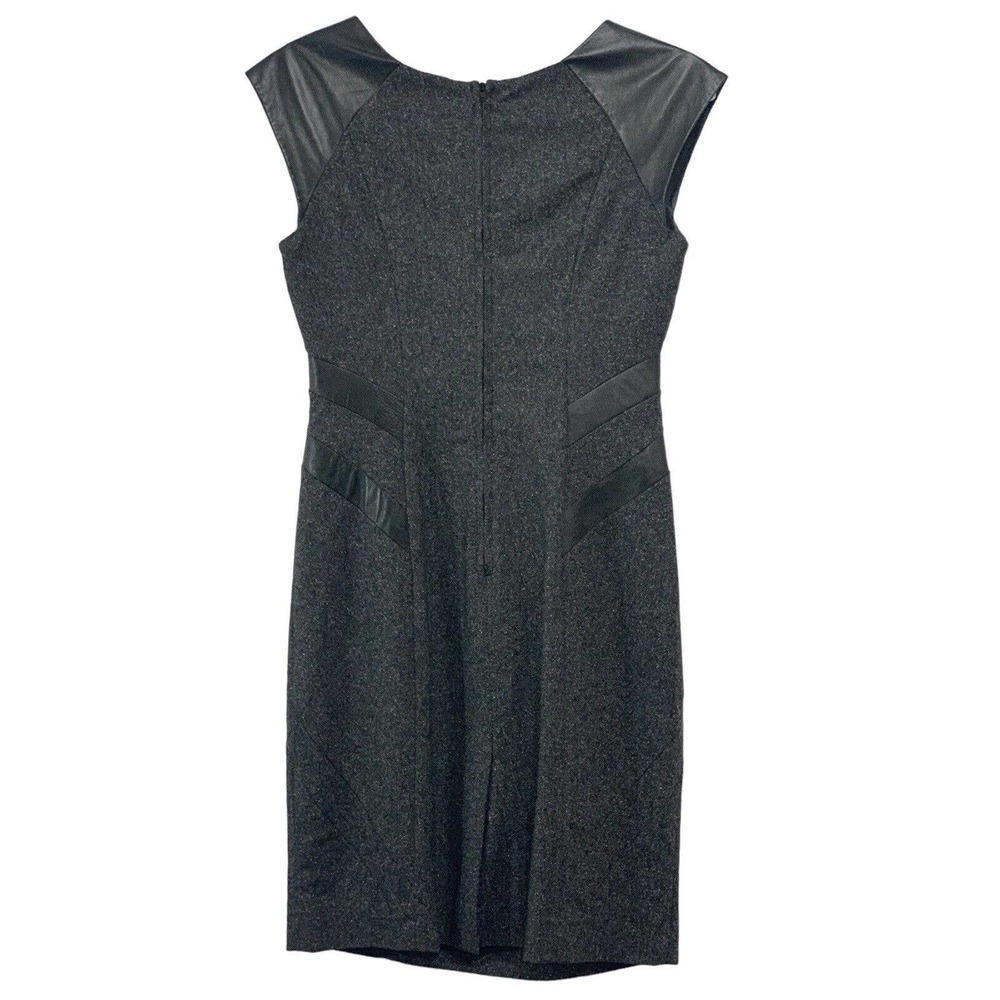 Rebecca Taylor Women’s Herringbone Gray Wool Silk Lambs Leather Trim Size 6 - Picture 2 of 14